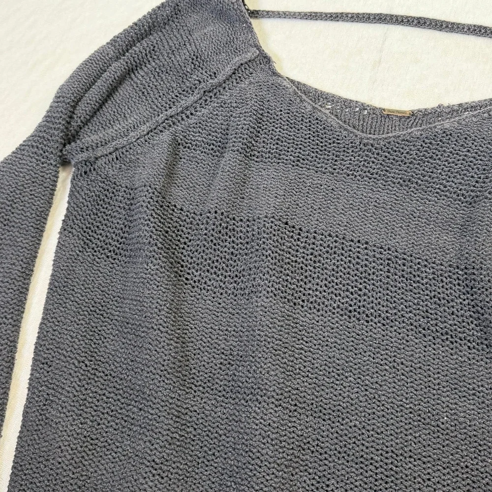 Free People Open Knit Sweater Slouchy Back Strap Pullover Boho‎ Small Green
